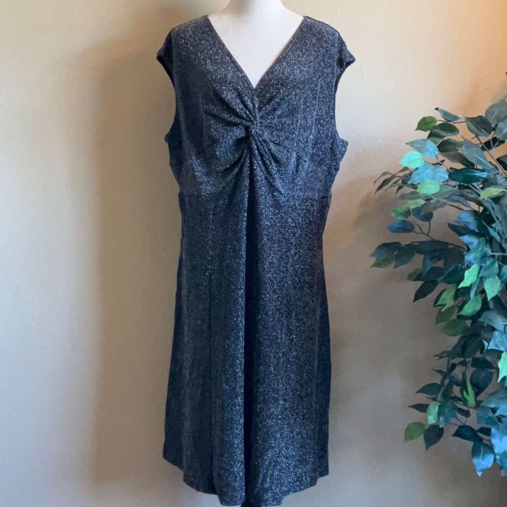 Tiana B - Black Metallic Glitter V-neck Sleeveless Dress, 22W - Picture 1 of 10